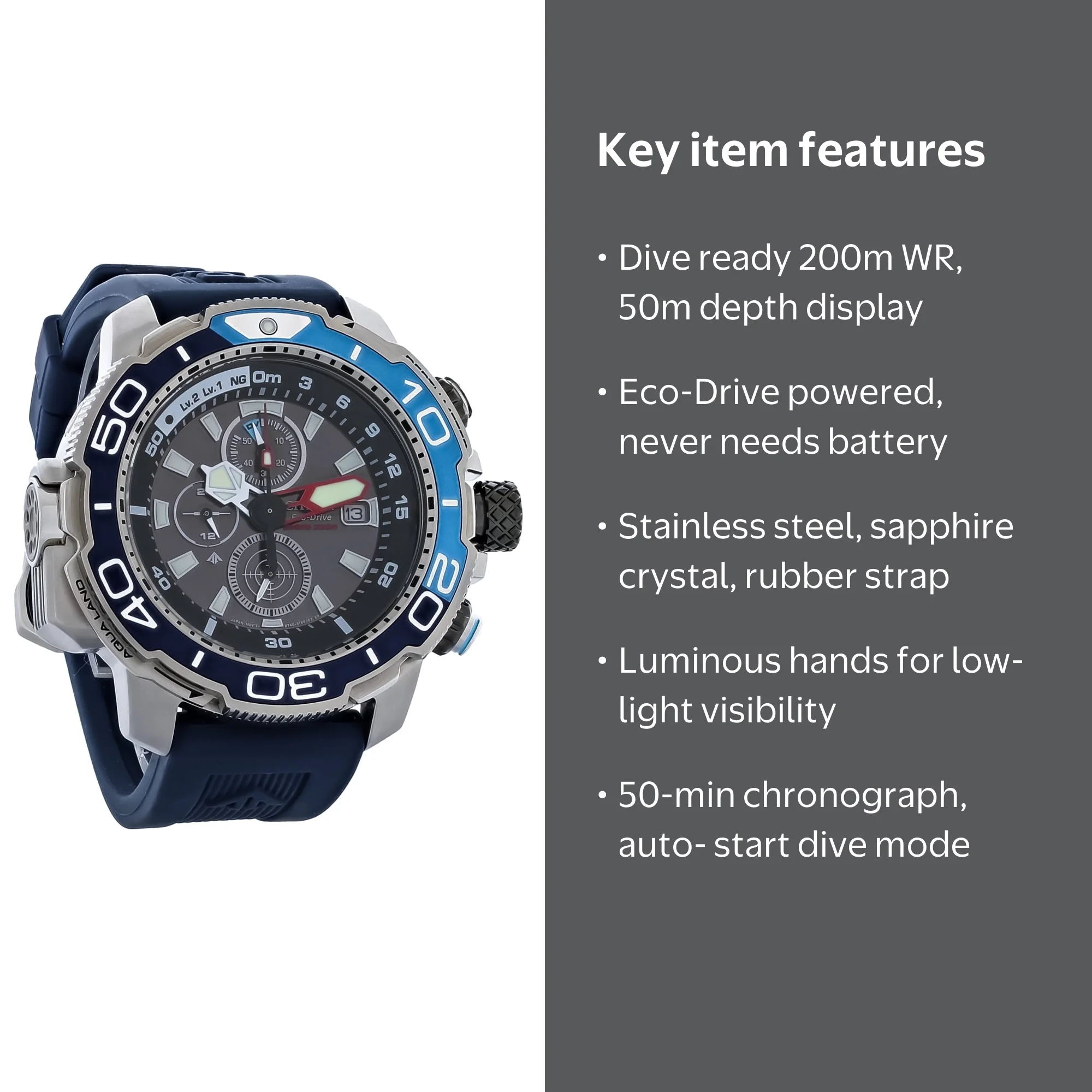 Citizen Eco-Drive Promaster Aqualand Mens Chronograph Stainless