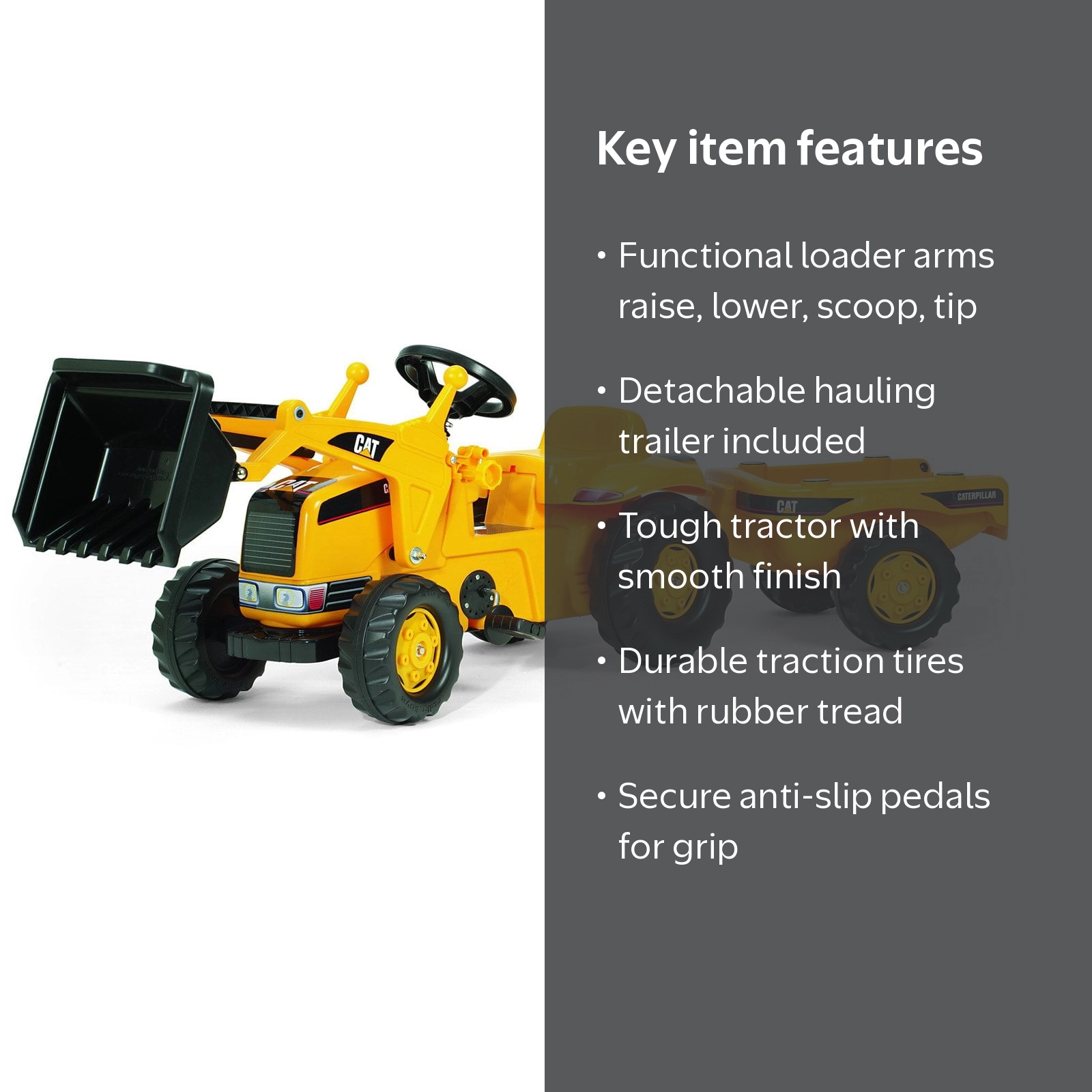 Kettler, Rolly CAT Kid Tractor with Trailer, with Front Loader