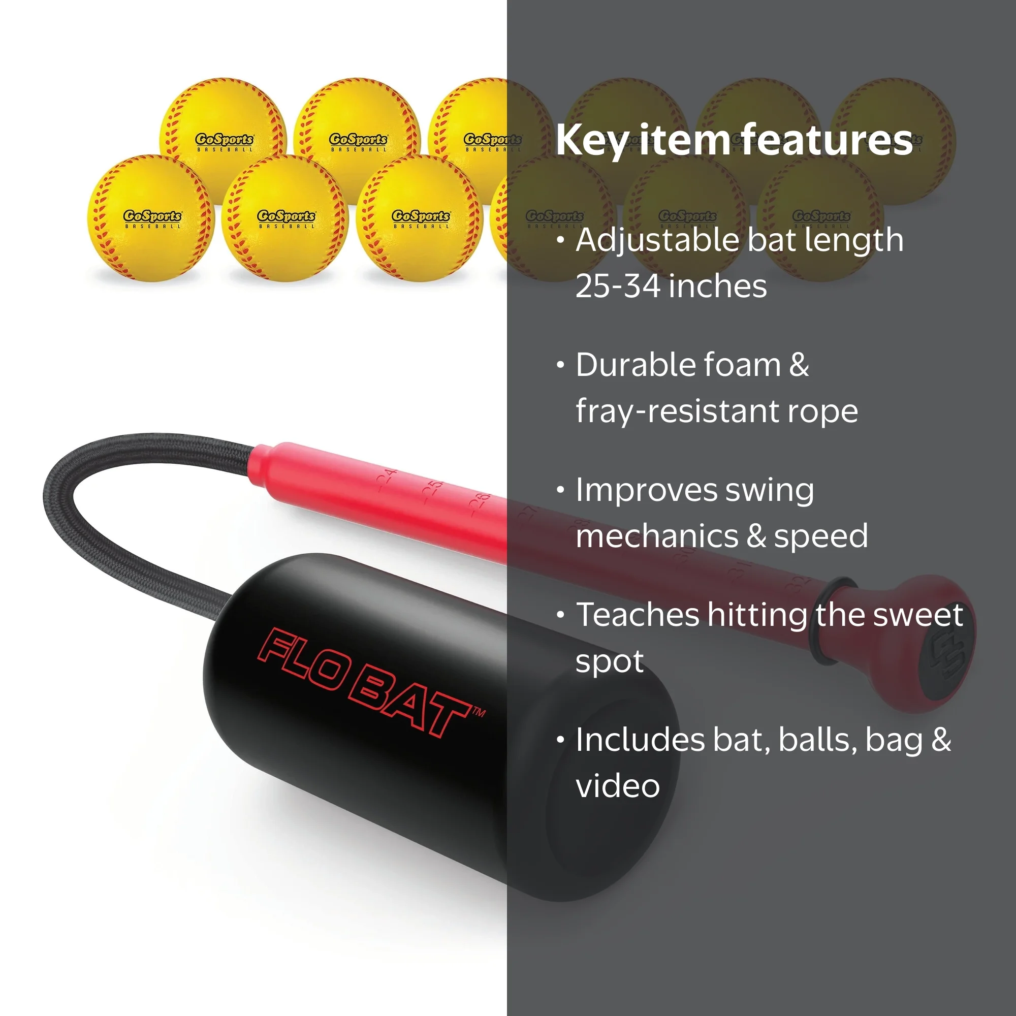 GoSports, Baseball Softball Rope Swing Trainer, Includes FLO BAT