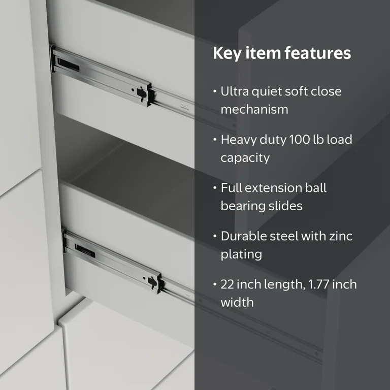 Cimeton 2-Pack 16 Inch Full Extension Drawer Slides – Heavy Duty Locking Ball Bearing Runners, 100 Lb Capacity, Less Noise, For Kitchen & Wardrobe