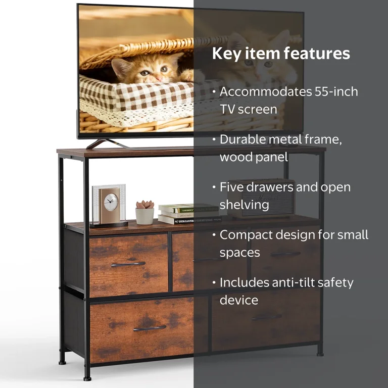 CONCETTA, TV Stand with 5-Drawer Dresser, 55 inch, Red - Walmart.com