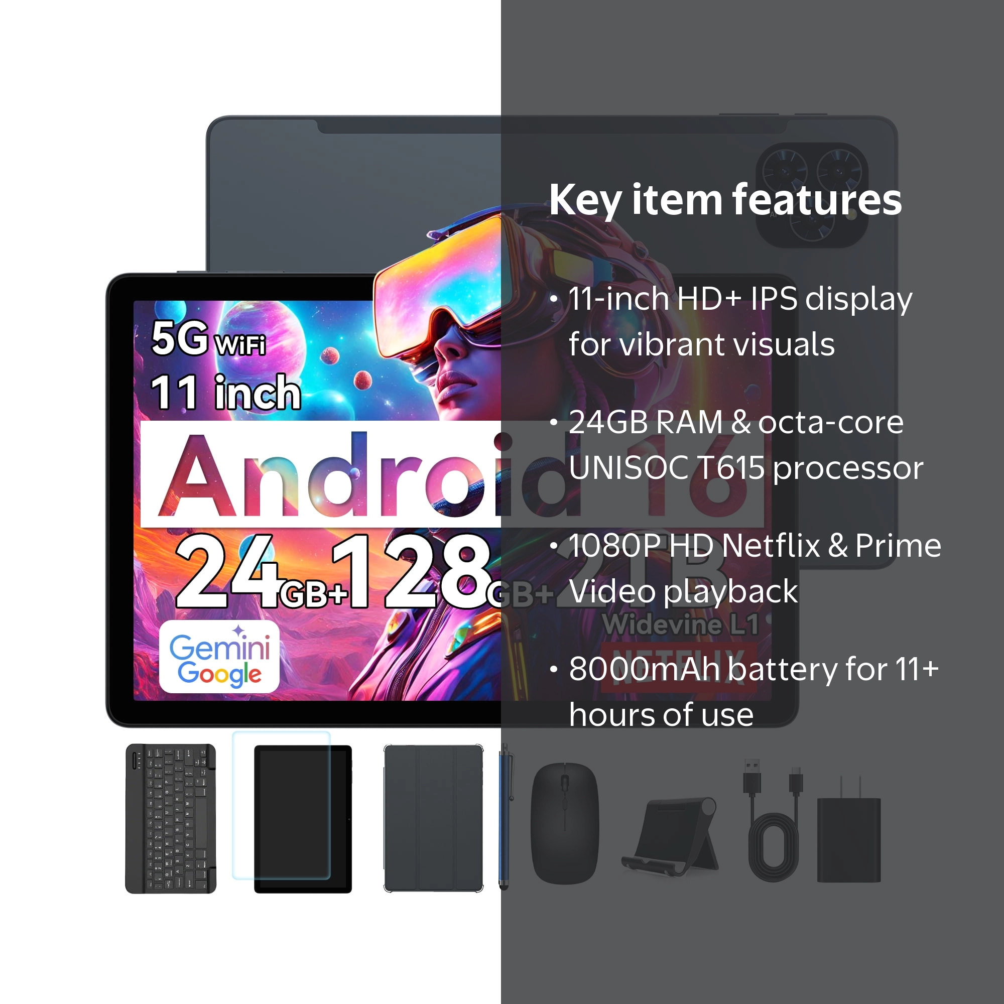 KINGRID, Android Tablet, 11 inch Android 16, 8000mAh Battery