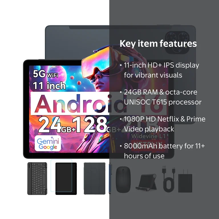 KINGRID, Android Tablet, 11 inch Android 16, 8000mAh Battery