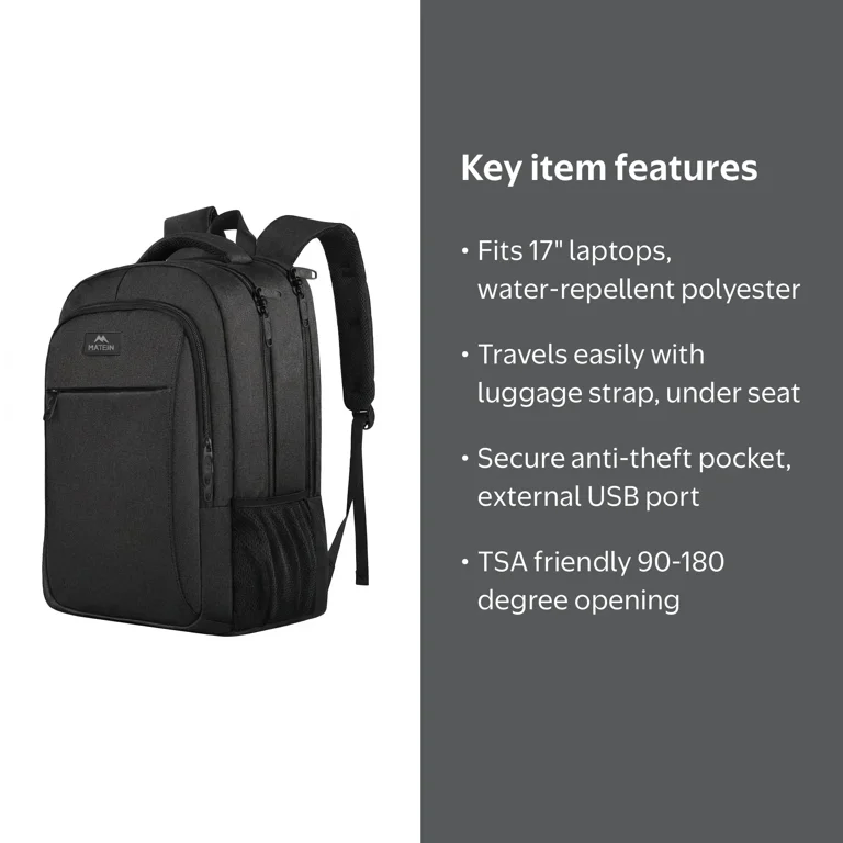 business travel backpack matein laptop backpack w usb charging port Expandable Backpack, 17'' / Black Classic design can never out of style. 17" Business Travel Backpack, Matein