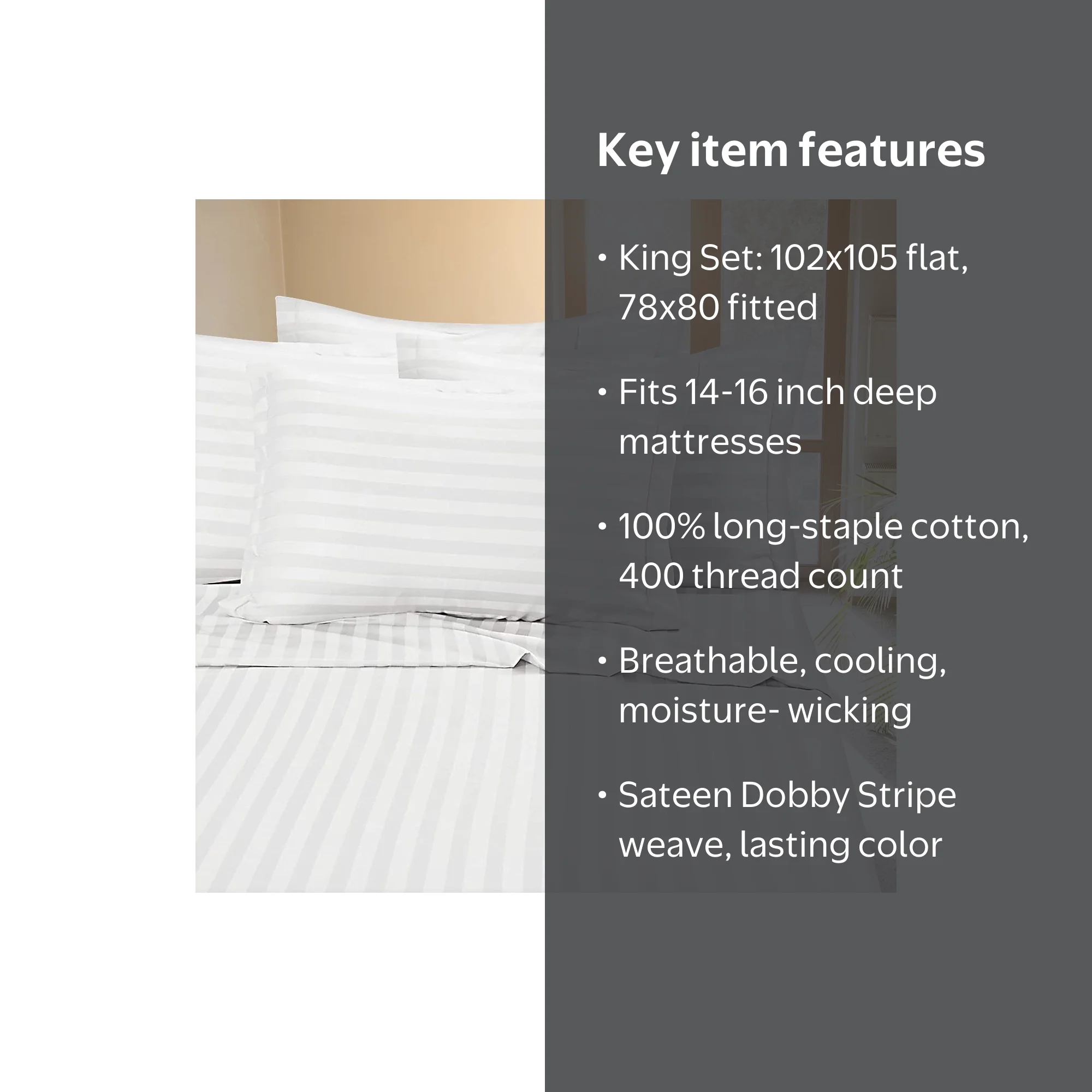 Deluxe Hotel Collection King Size 4 Piece Dobby Stripe Bed Sheets