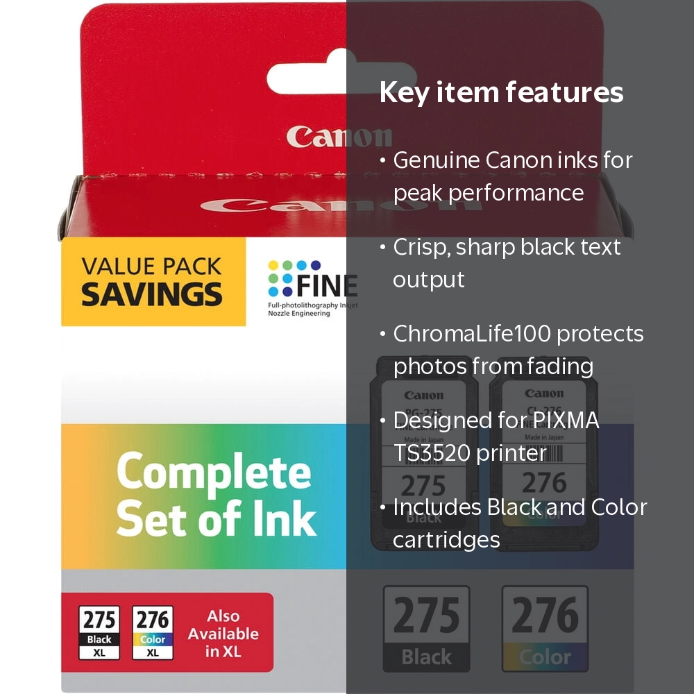 Canon PG-275/CL-276 Complete Ink Cartridge Set Black and Color for