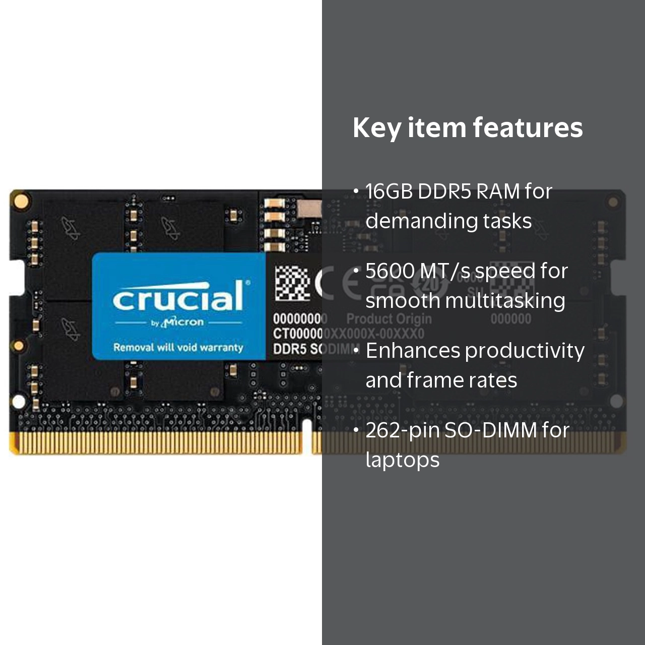 Crucial, DDR5 Laptop Memory, 16GB, 5600MHz, SO-DIMM - Walmart.com