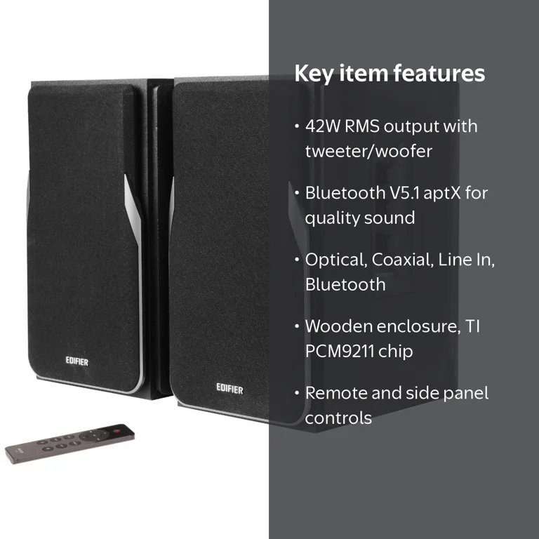 Edifier, Bluetooth Bookshelf Speakers, R1380DB, 42W RMS Black
