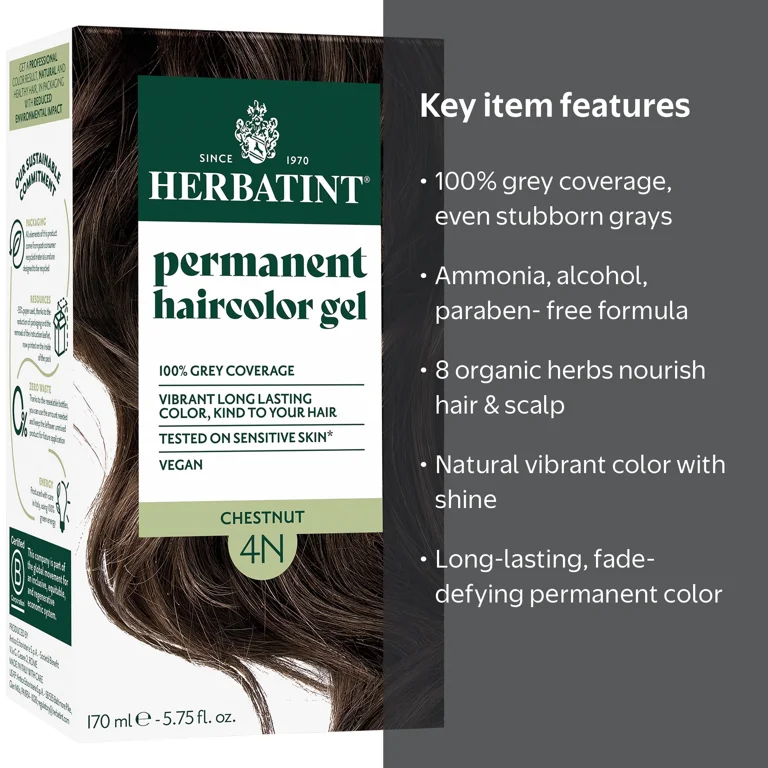 Herbatint 4N Chestnut Hair Dye, 5.75 fl oz, Vegan, Ammonia-Free