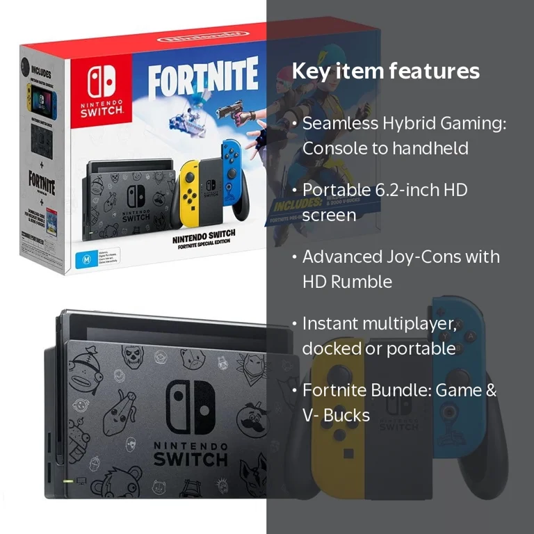 Nintendo Switch Console with Wildcat Fortnite Game Bundle