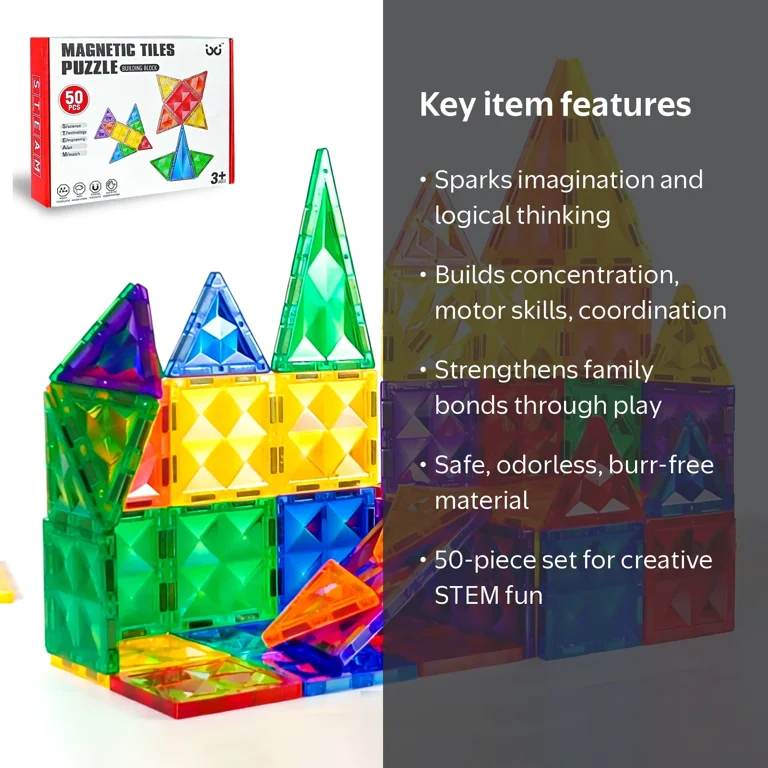 ATBXHZSZ 50Pcs Magnetic Tiles for Kids Magnetic Building Blocks