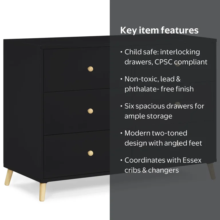 Delta Children, Essex 6 Drawer Dresser, Off-White, Natural