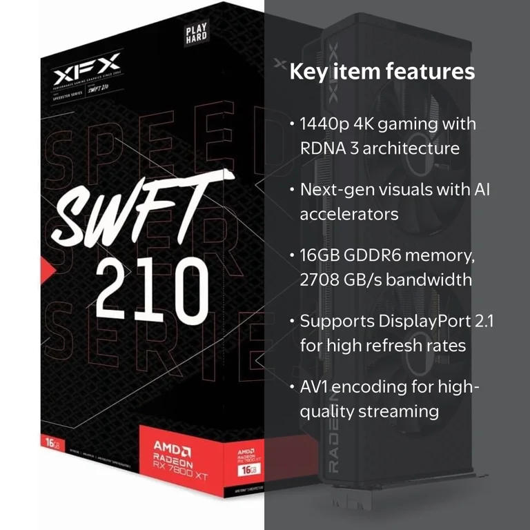 XFX Speedster SWFT210 Radeon RX 7800XT Gaming Graphics Card with