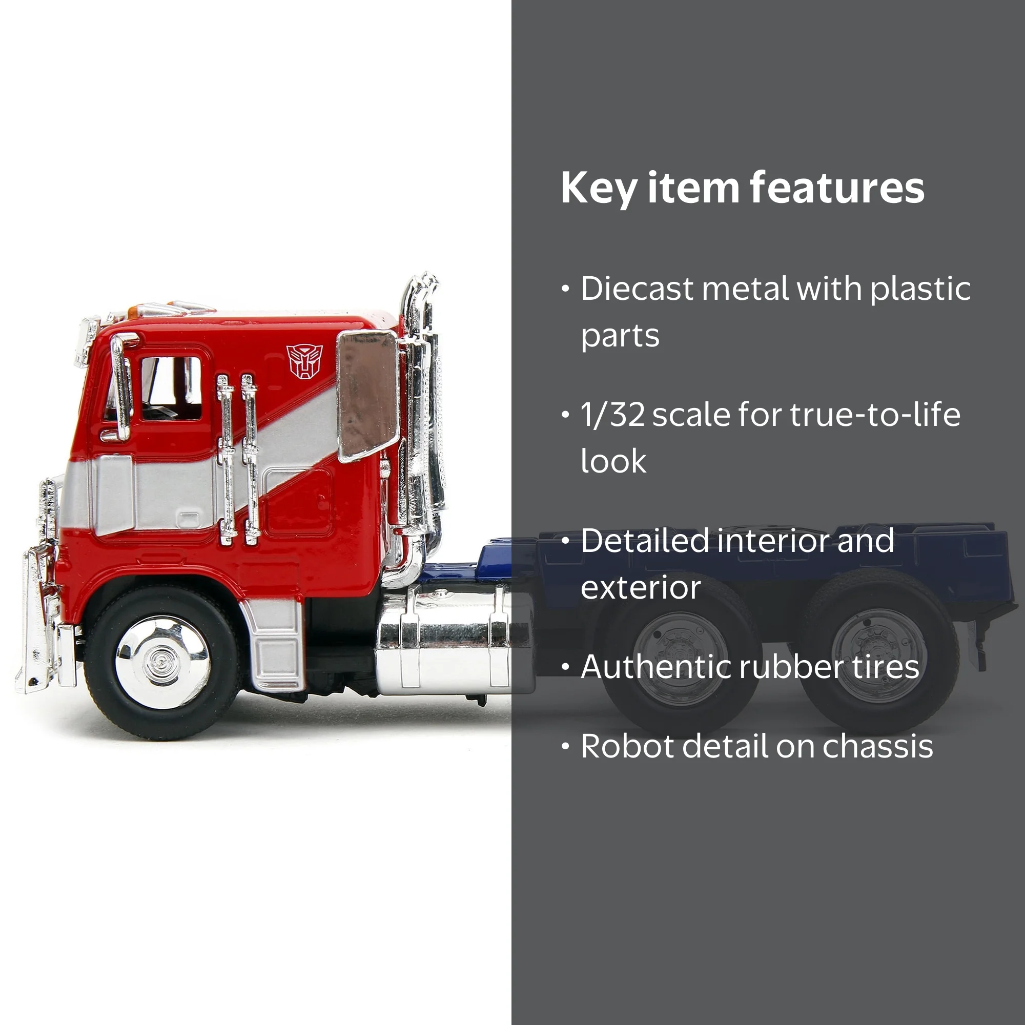 Optimus Prime Tractor Truck Red and Blue with Silver Stripes