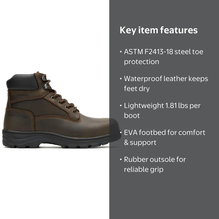 Wolverine Carlsbad Waterproof Steel-Toe Work Boot, 6-Inch, Full