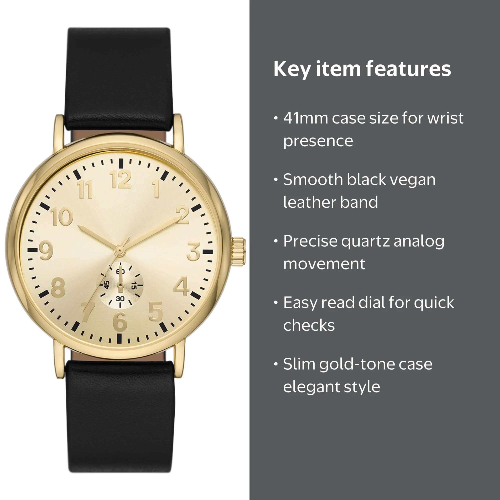 George Men's Gold Tone Watch with Black Vegan Leather Band