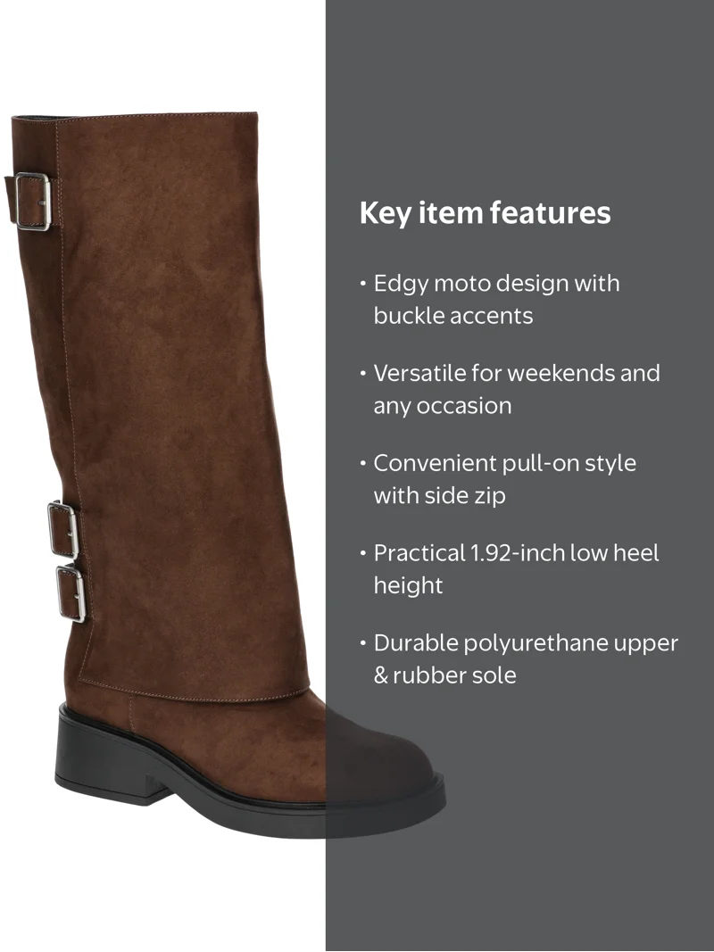 No Boundaries Women's Foldover Buckle Moto Boots - Walmart.com