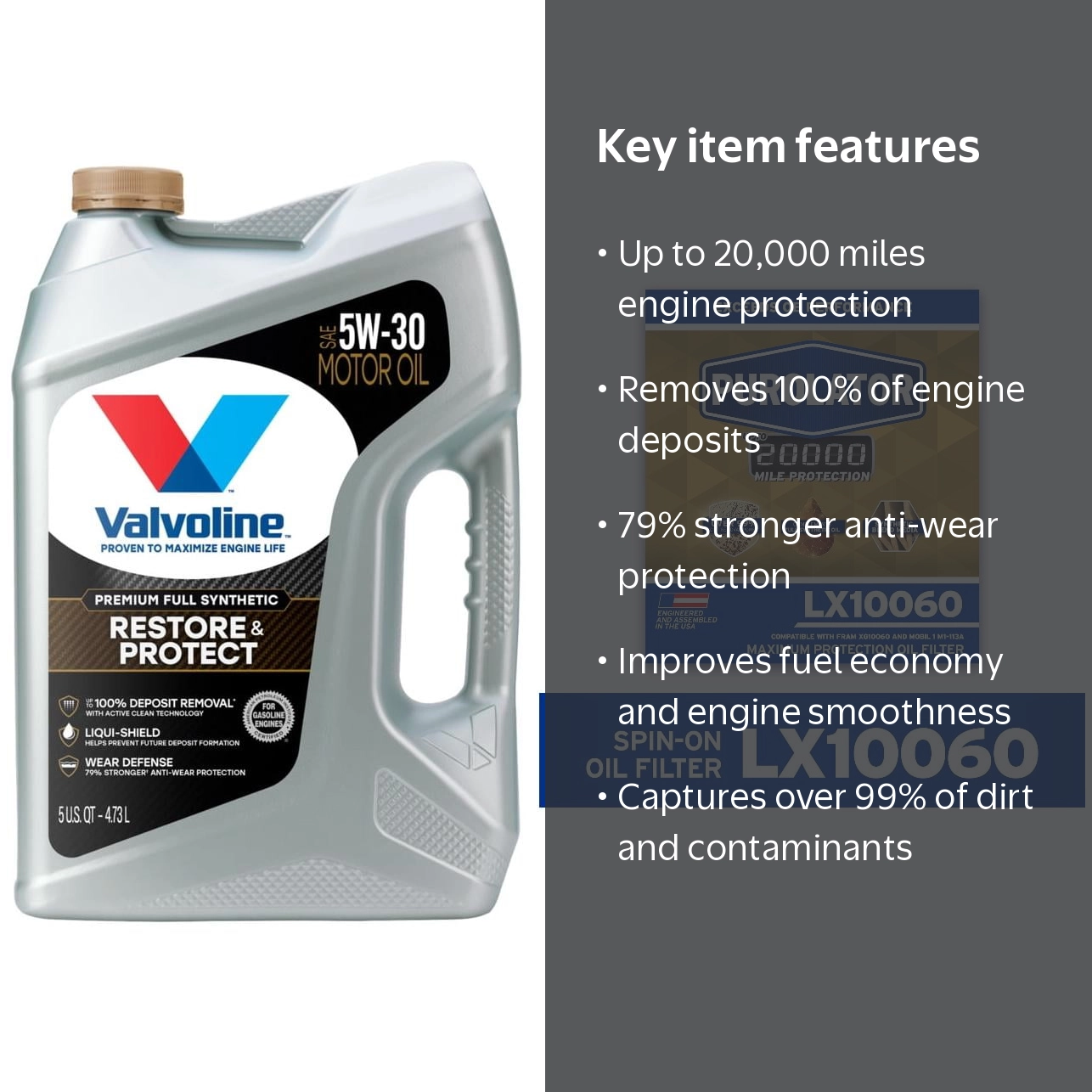 Valvoline 5W-30 Full Synthetic Motor Oil (5 QT) & Purolator 20K