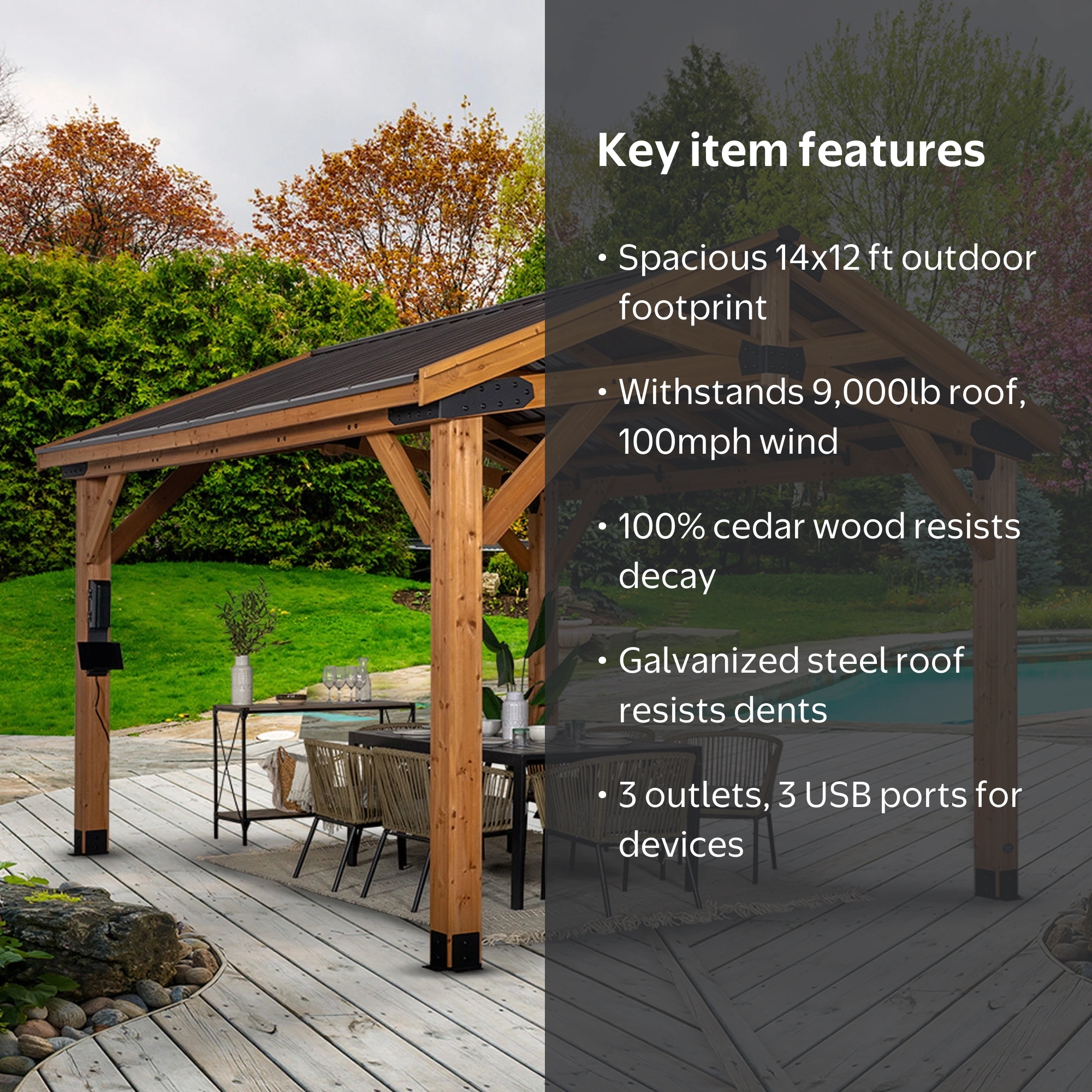 Backyard Discovery Norwood 14' x 12' Cedar Gazebo, Steel Roof