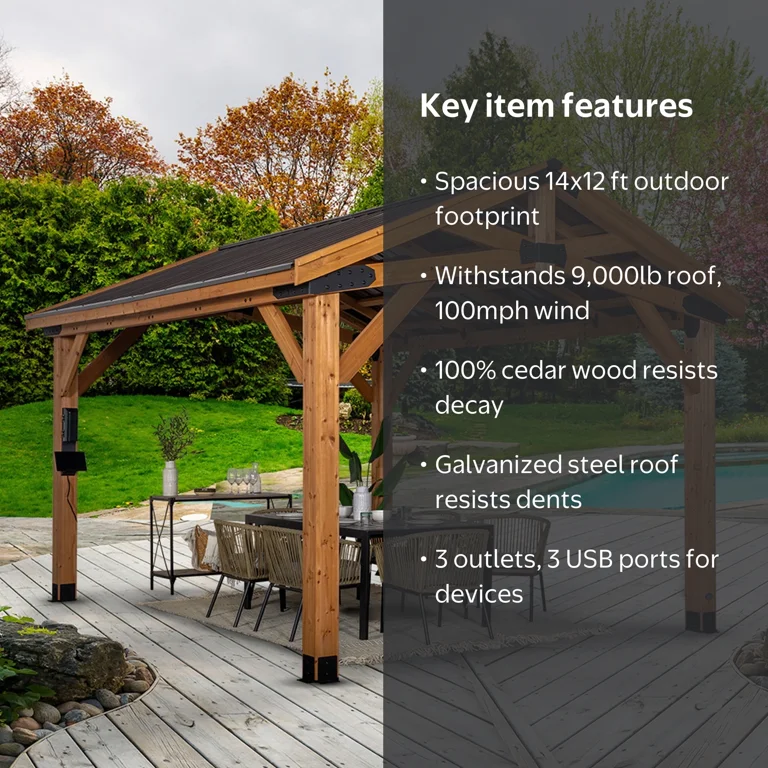 Backyard Discovery Norwood 14' x 12' Cedar Gazebo, Steel Roof