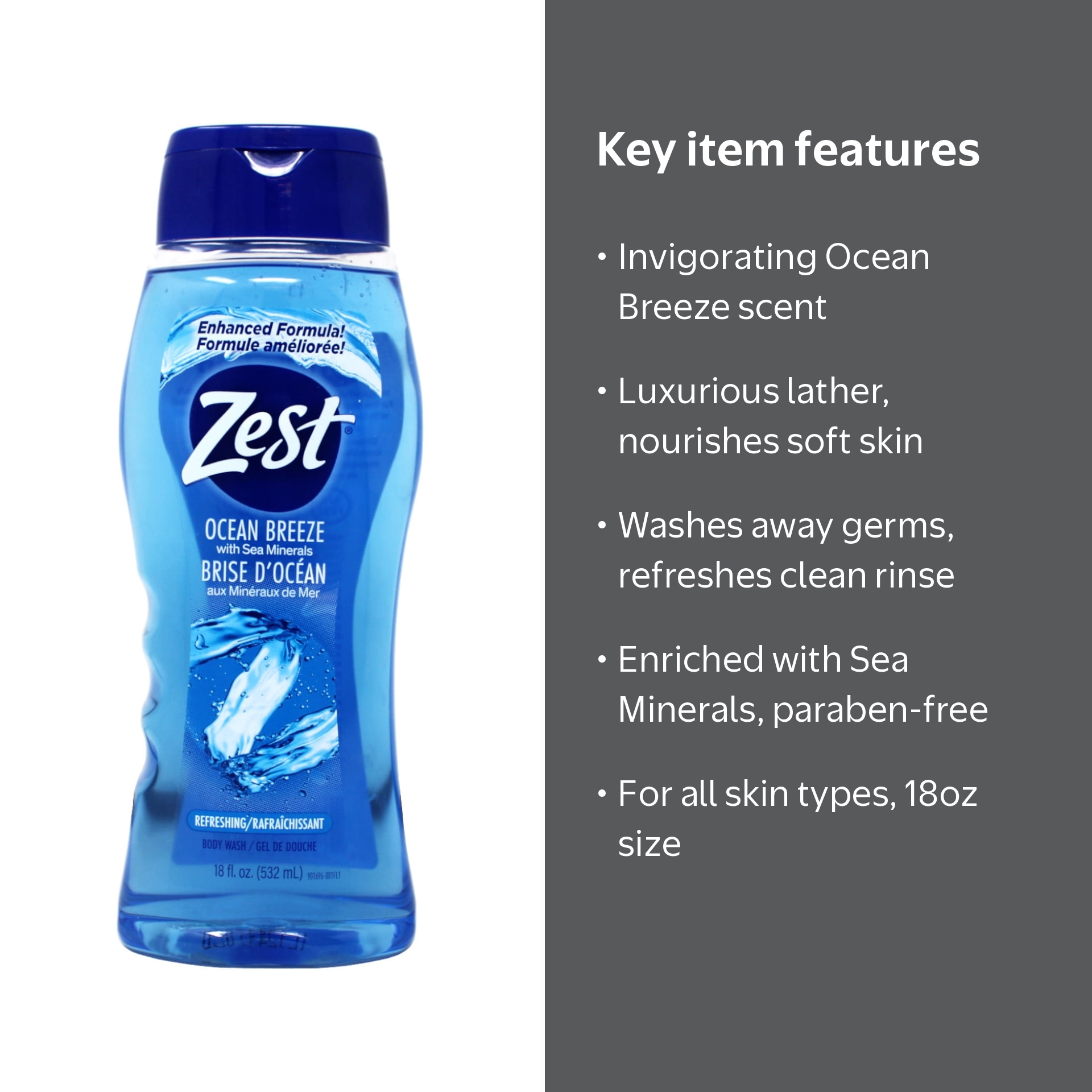 Zest, Body Wash, 18 oz, Ocean Breeze with Sea Minerals - Walmart.com