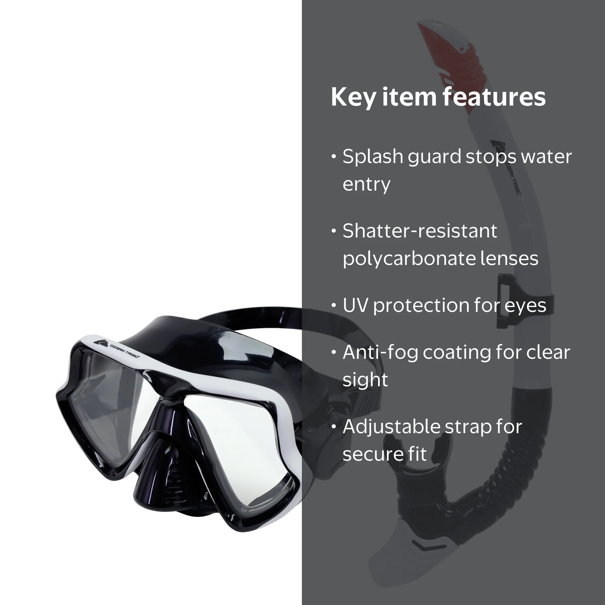 Ozark Trail Adult Snorkel and Mask Combo with Anti-Fog Coating