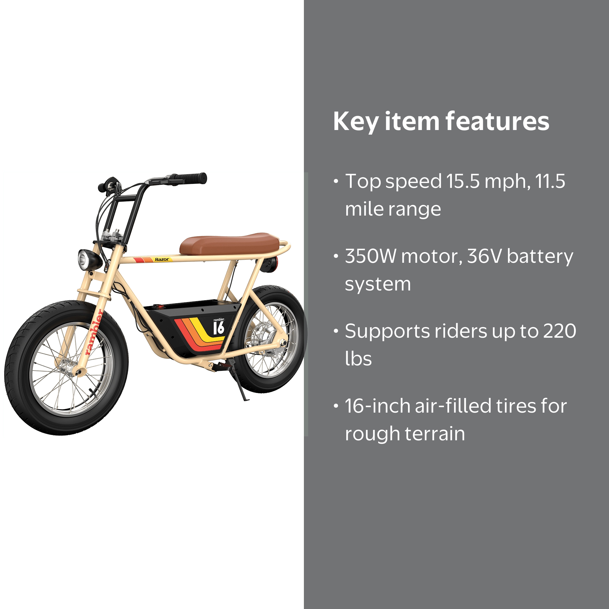 Razor Rambler 16 – 36V Electric Scooter, 15 mph, Retro Minibike