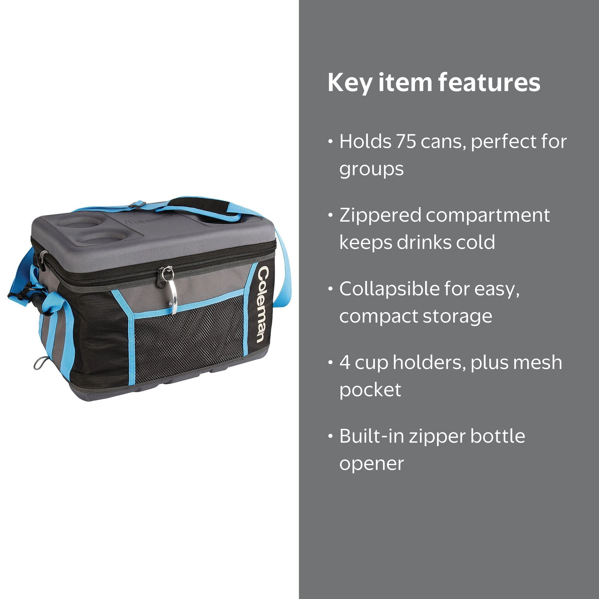 Coleman コールマン Coleman 75 Can Collapsible Sport Cooler - Gray/Blue - Walmart.com