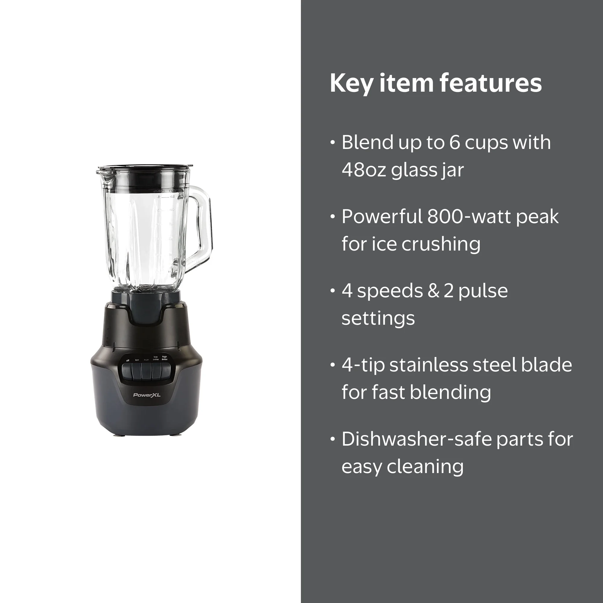 PowerXL™ Boost Blender Plus™ 4 Speed, 800 Watts, 48-oz Glass Jar