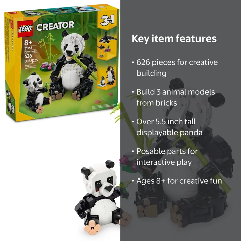 LEGO, Wild Animals Panda Family Building Toy, 3 in 1, Multicolor