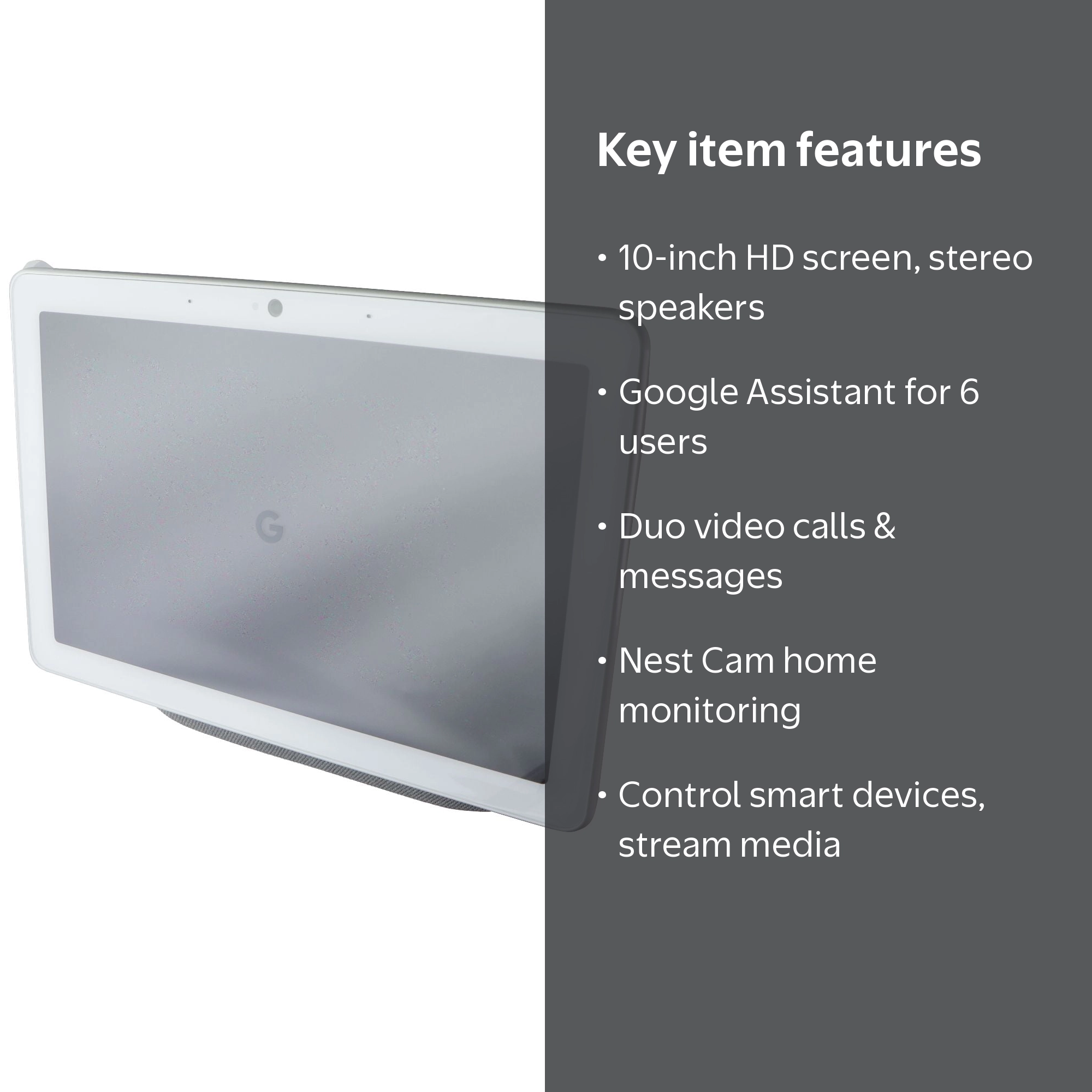 Google Nest Hub Max - Chalk, 10-inch HD Screen with Stereo
