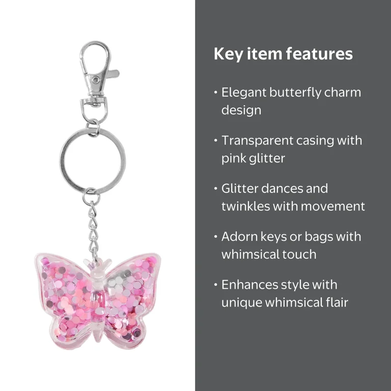 Claire's Pink Glitter Filled Butterfly Keychain - Walmart.com