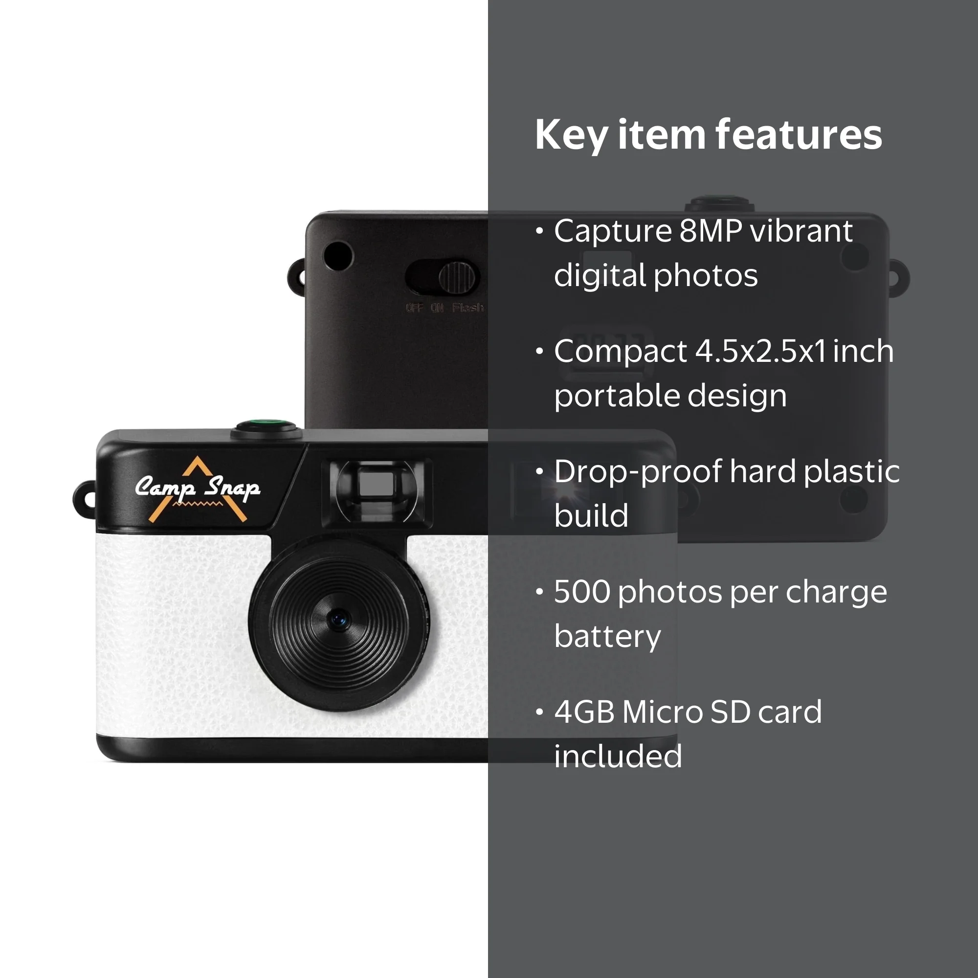 Camp Snap Digital Camera, 8MP Photo, Easy to Use, Durable, Unplug