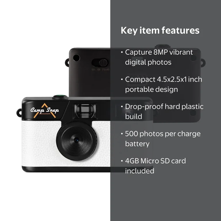 Camp Snap Digital Camera, 8MP Photo, Easy to Use, Durable, Unplug