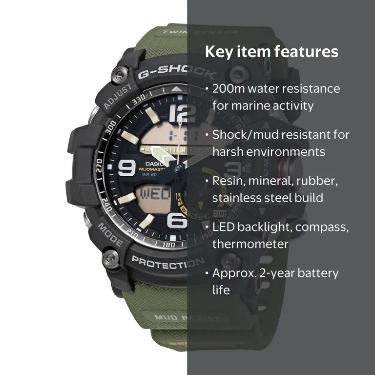 Casio, Men's G-Shock Mudmaster Watch, GG1000-1A3CR, Green Resin