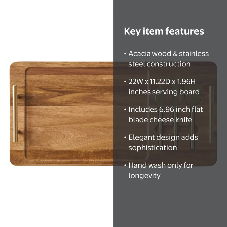 Better Homes & Gardens Acacia Wood Cheese Board with Cheese Tools