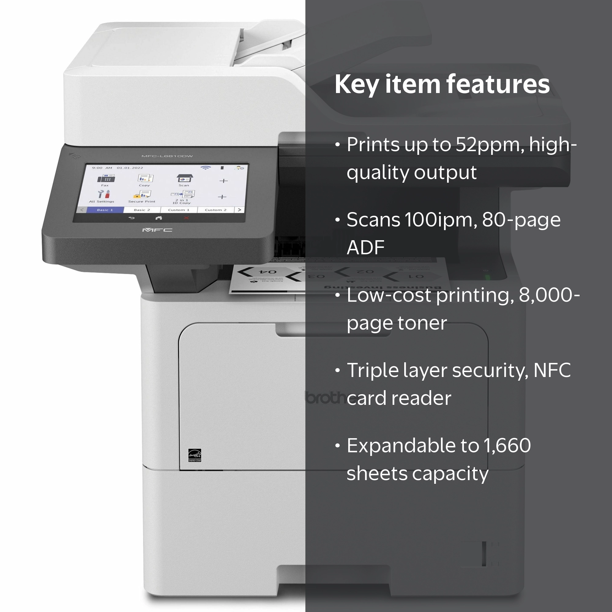 Brother MFC-L6810DW Monochrome Laser All-in-One Printer, Wireless