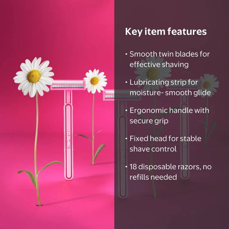 Gillette Daisy Disposable Razors for Women, 2-Bladed, Pink, Pack