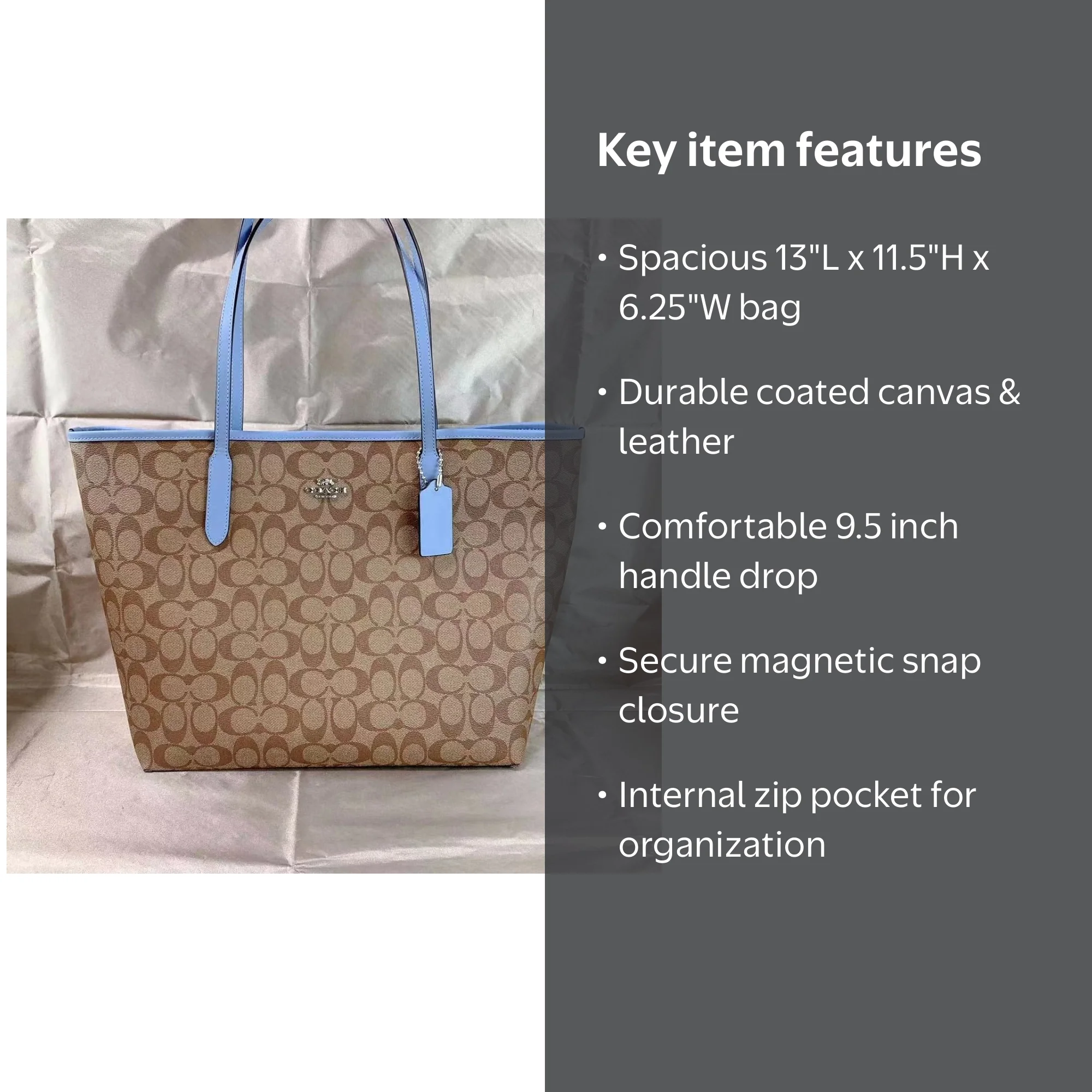 Coach Women's City Tote Handbag In Signature Canvas Leather (Khaki