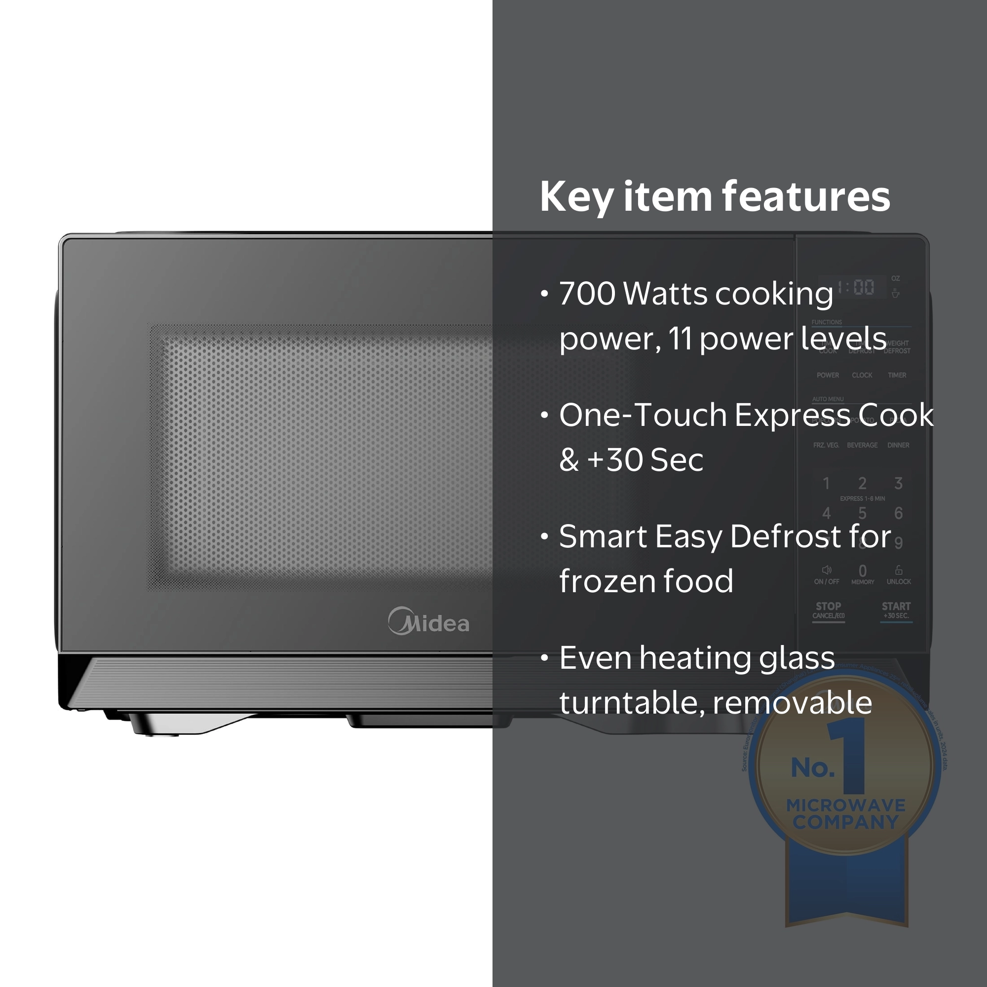 Midea Countertop Microwave Oven, 0.7 Cu Ft, 700 Watts, 11 Power