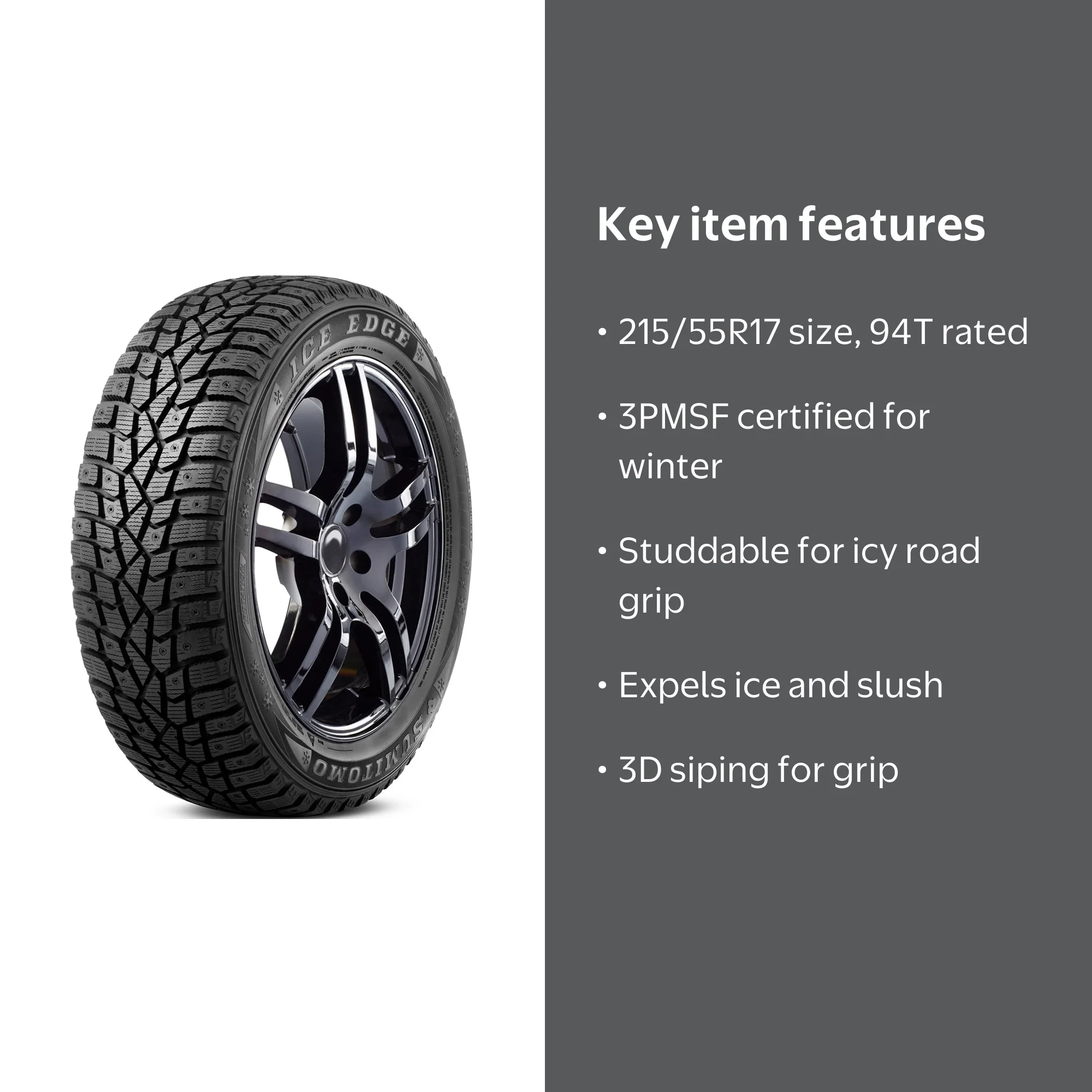 Sumitomo Ice Edge 215/55R17 94T Winter Tire, Enhanced Grip for
