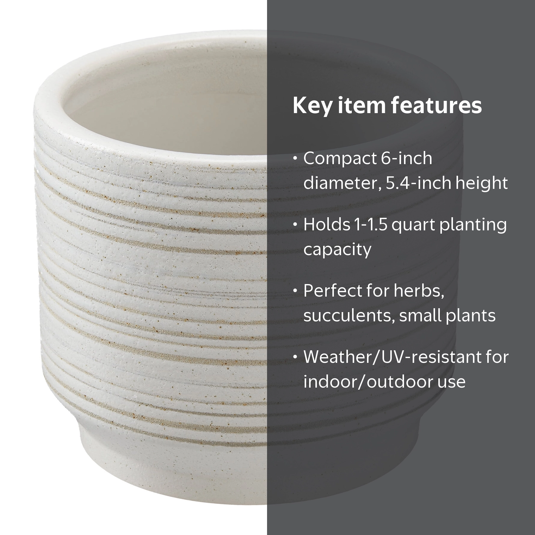 Better Homes & Gardens 6 x 6 x 5.4 in Round White Ceramic Teramo