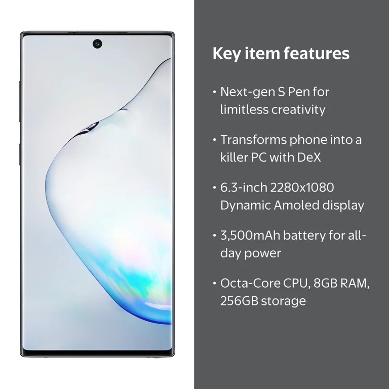 SAMSUNG Galaxy Note 10 Smartphone, 256GB Black - Unlocked Cell