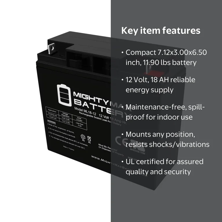 Mighty Max Battery, Lawn Mower Battery, ML18-12 12V 18AH - Walmart.com