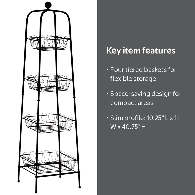 Fox Valley Traders, Metal Basket Stand, 4-Tier, Removable Baskets