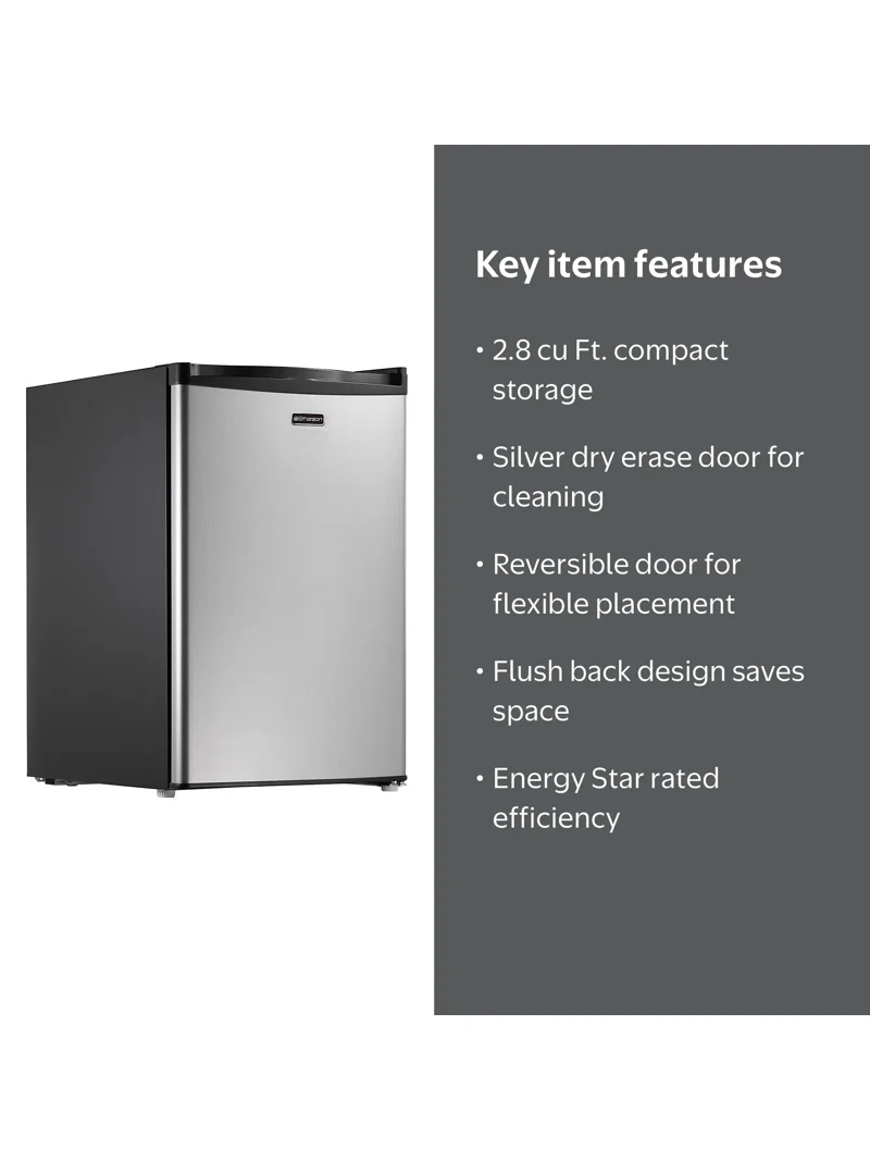 Emerson Radio 2.8 cu Ft. Compact Refrigerator, Silver, Energy Star