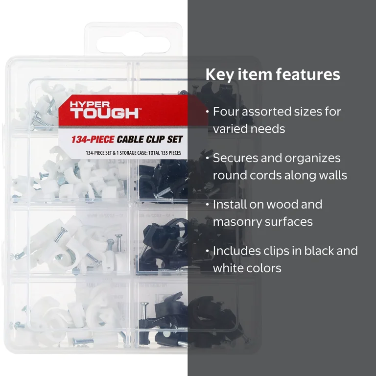 Hyper Tough Cable Clip Set 134 Pieces for Wall and Floor Cord