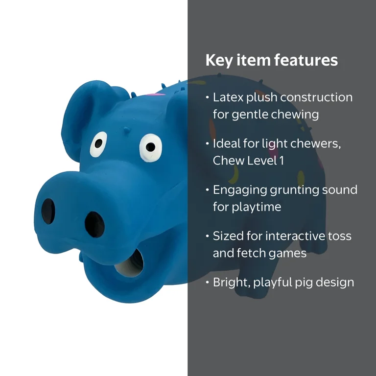 Vibrant Life Pigglesworth Latex Dog Toy, Blue, Grunting Squeaker