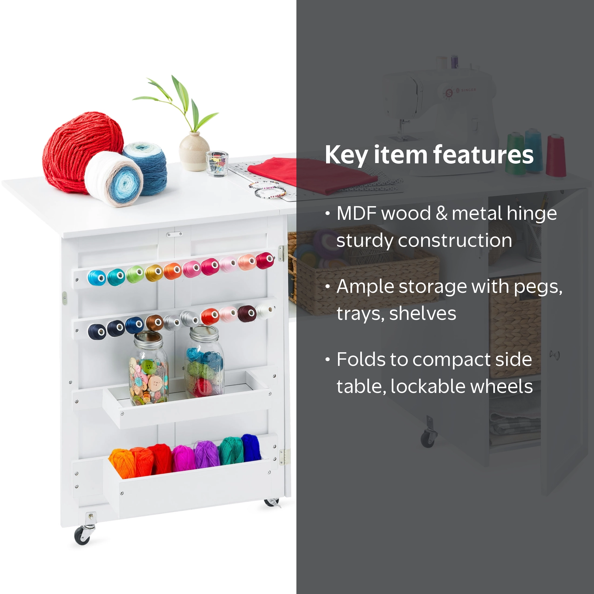Portable Folding Sewing Table, Large Craft and Workstation, White