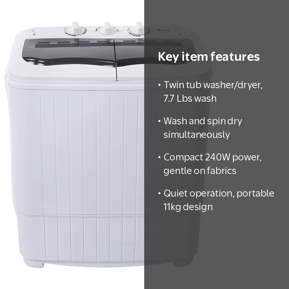 Zokop, Washing Machine, 14.3 lbs Twin Tub Washer and Dryer, Gray